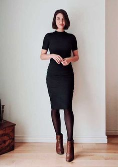 Petra Alexandra Style, Petra Alexandra Outfits, Black Dress For Work, Dress With Ankle Boots, Little Black Dress Outfit, Wear Black Dresses, Black Dress Outfits, Casual Work Outfit, Casual Work