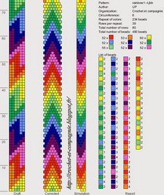 the cross stitch chart shows different colors and patterns for each type of beading project