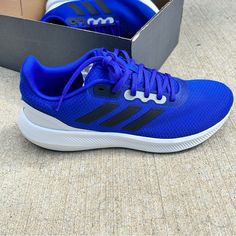 - Never Used - In Box - Blue - Smoke And Pet Free Home Blue Adidas Sneakers, Adidas Blue Running Shoes For Jogging, Blue Adidas Sneakers For Running Errands, Blue Adidas Logo Sneakers, Blue Adidas Running Shoes With Synthetic Material, Blue Adidas, Adidas Men, Athletic Shoes, Men's Shoes