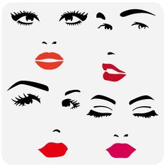 the silhouettes of different women's eyes and lips