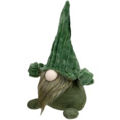 Standing elf gnome tabletop decor. Wearing a green felt suit and fabric hat. Features a long beard and bulbous nose Christmas Table Top, Bulbous Nose, Elf Gnome, Forest Christmas, Long Beard, Christmas Tabletop, Long Beards, Christmas Central, Tabletop Decor