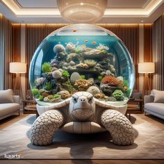 an aquarium in the middle of a living room