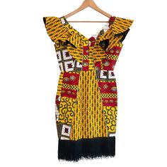 Rare Designer Debby African Stitches Print Dress Women’s M/L? Ruffle Fringe Nwot. This Beautiful, Immaculately Tailored Dress Is Made By The Nigirian Fashion Designer Debbrah Moses Of Debby African Stitches. Some Of Her Designs Were Showcase In The 2014 London Fashion Week. This High Quality Dress Has A Vibrant Print, Ruffle Top, Fringe Hem, Rainbow Colored Back Zipper And Fully Lined And Light Extra Padding At The Bust. There Is No Size Tag So I’m Estimating That It’s A Medium Or Large Base On Fitted Yellow Patchwork Dress, Yellow Ruffled Knee-length Midi Dress, Fitted Mustard Dress With Ruffles, Yellow Patchwork V-neck Dress, Yellow V-neck Patchwork Dress, Free People Slip Dress, Grass Fields, Dress Minimal, Cold Shoulder Shift Dress