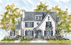 this is an artist's rendering of the front elevation of these european house plans