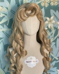 Disney Princess Wigs, Aurora Hair Sleeping Beauty, Princess Aurora Hair, Aurora Hairstyle, Fairy Wigs, Princess Bangs, Sleeping Beauty Hair, Roses In Hair, Lavender And Blonde Hair