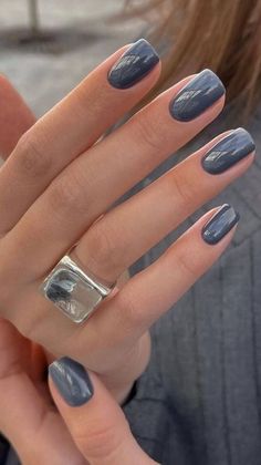 Milky Nails, Nagel Tips, Smink Inspiration, Casual Nails, Blue Nail Polish, Gray Nails, Makijaż Smokey Eye, Blue Nail, Nails 2024