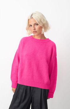 Women's jumper Vitow - NEON PINK MELANGE 48 Long sleeve Pink - H24 Pink Jumper, Black Herringbone, Favorite Daughter, Boatneck Sweater, Red Mini Dress, Jeans Boyfriend, Vintage Sweaters, Women Pullover, Swimwear Tops