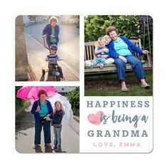 three pictures with the words happiness is being grandma and love, emma on them