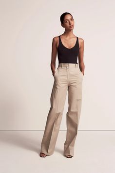 Wide Leg Pant | Another Tomorrow Classic Trousers, High Waist Fashion, Full Look, Wide Leg Pant, Deep V Neck, Skirt Top, Deep V, Wide Leg Pants, Dresses For Sale