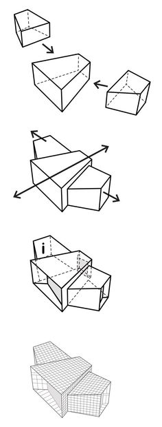 four different shapes and sizes of boxes with arrows pointing to the top one on each side