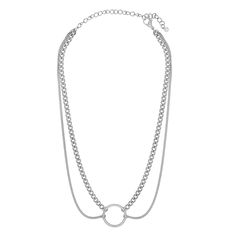 This double chain O ring style necklace is created in hypoallergenic stainless steel. The larger chain is 14-inch with an additional 3-inch extension chain making it perfect on its own, layered, or paired with any of our charms to create a custom necklace. Minimalist Metal Charm Necklace With Double Chain, Minimalist Double Chain Metal Charm Necklaces, Minimalist Double Chain Metal Charm Necklace, Everyday Metal Charm Necklace With Double Chain, Everyday Metal Charm Necklaces With Double Chain, Adjustable Stainless Steel Charm Necklace With Chain, Sterling Silver Double Chain Necklace, Adjustable Stainless Steel Charm Necklace, Silver Double Strand Jewelry