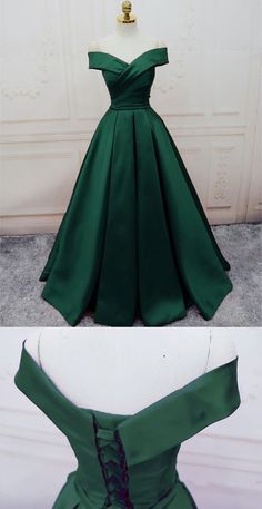 Emerald Green Long Satin Evening Dresses Off The Shoulder Prom Dresses, Prom Dress Pictures, Satin Evening Gown, Prom Dresses 2018, Satin Evening Dresses, Long Evening Gowns, Cute Prom Dresses, Pretty Prom Dresses, Grad Dresses