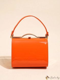 BirdinBag - Neon Orange Patent Leather Mini Box Bag - Stylish and Vibrant Top Handle Box Bag With Detachable Handle, Gift Box Bag With Detachable Top Handle, Detachable Handle Top Handle Box Bag Gift, Bucket Satchel With Top Carry Handle For Gift, Bucket Shaped Satchel With Top Carry Handle For Gift, Rectangular Box Bag With Top Carry Handle For Shopping, Bucket Box Bag With Detachable Strap For Gift, Bucket Box Bag With Detachable Strap As Gift, Square Box Bag With Top Carry Handle For Gift