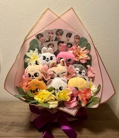 a bunch of stuffed animals in a bouquet