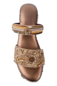 Shop for Kanyaadhan by DhirajAayushi Gold Genuine Leather Floral Embroidered Wedges Online at Aza Fashions Embroidery Composition, Leather Embroidery, Floral Wedges, Gold Wedges, Luxury Sale, Embroidery Floral, Leather Floral, Gold Embroidery, Mirror Work