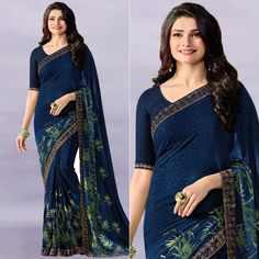 Dark Blue colored saree is made from georgette fabric which is highlighted with beautiful printed work as shown. comes along unstitched art silk (silk blend) blouse which you can customise as per your design/style. Occasion - You can wear this saree for festive and functions. Note:- The actual product may differ slightly in color and design from the one illustrated in the images when compared with computer or mobile screen. Measurements: Saree : Georgette : 5.5 Mtrs Blouse : Georgette : 0.8 Mtr Saree Georgette, Mobile Screen, Georgette Saree, Georgette Fabric, Georgette Sarees, Floral Printed, Design Style, Blue Floral, Dark Blue