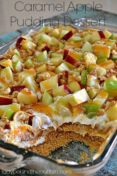 there is a dessert with apples and nuts on it