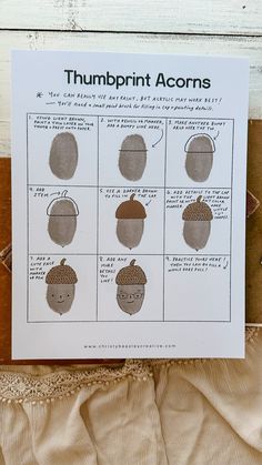 the instructions for how to knit a pumpkin acorns on a piece of cloth