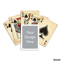 four playing cards with the text your design here