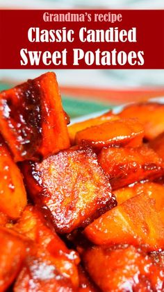 sweet and sour candied sweet potatoes are served on a plate