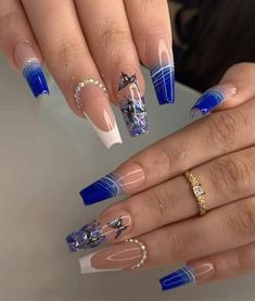 White Tip Nails, Blue Acrylic Nails, Cute Acrylic Nail Designs, Glow Nails, Dope Nail Designs, Glam Nails