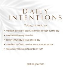 White minimal aesthetic daily intentions for success Intention Of The Day, May Intentions, Intentions For The Day Ideas, Daily Intentions Examples, Weekly Intentions Ideas, Monday Intentions, Witchy Mantras, Live With Intention Quotes, Daily Intentions List