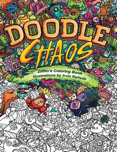 doodle chaos coloring book with lots of doodles in the background and an image of people