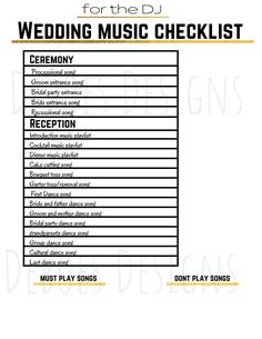 the wedding music checklist is shown