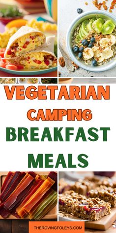 vegetarian camping breakfast meals with text overlay