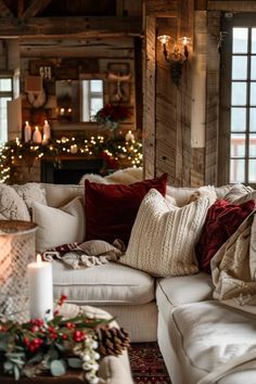 Rustic Christmas Theme Color Palettes to Try Winter Cabin Christmas Decorating Ideas, Home For Christmas Theme, Cabin Chic Christmas Decor, Cozy Rustic Christmas Decor, Rustic Christmas Tree Decorations Ideas, Christmas Decoration Living Room Ideas, Cozy Traditional Christmas Aesthetic, Christmas Decorating Inspiration, Christmas Decor Color Palette