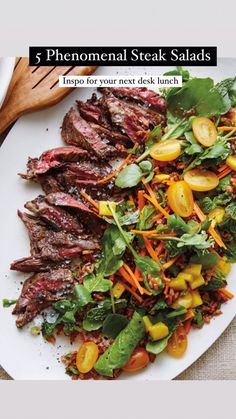 a plate with steak and vegetables on it