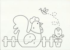 a drawing of a chicken on top of a fence next to a potted plant