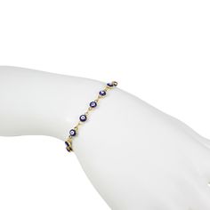 Our Best Seller Bracelet is now available in Blue Eyes! Cute and tiny Dark Blue Mini Evil Eye Bracelet or Bracelet. The meaning of blue bead color: Is the color of evil eye protection. The traditional color for good karma, positive energies, and protection against the evil eye. DETAILS: - Dark blue enamel evil eye, gold plated over brass chain - Length: Available in 6 7, 8, and 9 inches, plus 1.5 inches of extender chain. - Beads size 4.6 mm approx. - Gold Plated Lobster Clasp NOTE: The last pic Blue Adjustable Chain Bracelet, Blue Dainty Anklets For Gift, Adjustable Blue Round Bead Chain Bracelet, Adjustable Blue Chain Bracelet With Round Beads, Adjustable Blue Metal Chain Bracelet, Blue Metal Bracelet With Lobster Clasp, Adjustable Nickel-free Blue Chain Bracelet, Adjustable Blue Nickel-free Chain Bracelet, Dainty Blue Bracelet With Adjustable Chain