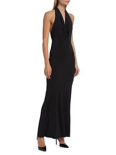 Buy Max Mara Uranio Halter Maxi Dress - Black At 40% Off | Editorialist Formal Sleeveless Evening Dress In Elastane, Gala Evening Dress In Elastane, Elegant Sleeveless Elastane Evening Dress, Black Elastane Evening Dress For Party, Chic Elastane Evening Dress For Party, Glamorous Elastane Dress For Gala, Glamorous Evening Dresses In Elastane, Elegant Elastane Dresses For Night Out, Glamorous Evening Dresses With Elastane