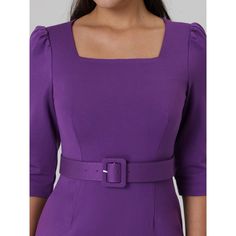 This dress can be a perfect addition to almost any outfit from formal to daily wear, great for work, meetings, offices, businesses, work, parties, cocktails, weddings, casual, daily dressing, etc. Pair with high heels for a vintage office look. Comfortable and versatile, this pencil dress is perfect on its own or as a layer under a blazer. Keep your look professional and stylish in this vintage dress from Hobemty, featuring a square neck, half puff sleeve, with belt and half lined. Fitted Solid Color Office Dresses, Fitted Belted Purple Dress, Elegant Solid Color Bodycon Dress For Office, Elegant Solid Color Bodycon Office Dress, Fitted Purple Midi Dress For Office, Purple Fitted Midi Dress For Office, Elegant Fitted Purple Bodycon Dress, Fitted Square Neck Office Dresses, Fitted Midi Dress With Square Neck For Office