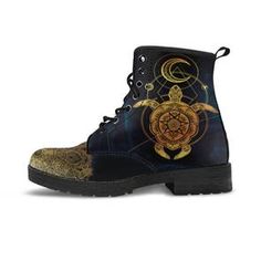 Cosmic Turtle Boots Animal Boots, Unique Boots, Yellow Boots, Save The Elephants, Aesthetic Shoes, Soft Textiles, Painted Shoes, Waterproof Boots, Custom Shoes