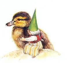 a painting of a duck with a green hat on it's head and legs