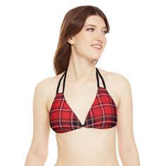 Created to bring together both comfort and style, this strappy triangle bikini top is made with 4-way stretch Tricot (82% Microfiber, 18% Spandex). Each piece comes with adjustable elastic straps to ensure a great fit, and a low-rise cut for extra style points. .: Material: 82% microfiber polyester, 18% spandex .: Medium fabric (7.5 oz /yd² (250 g/m .: Adjustable elastic straps .: Removable cups .: Assembled in the USA from globally sourced parts .: Seam thread color automatically matched to design (black or white)Image by [vector punch / Shutterstock] Poolside Triangle Halter Top With Crisscross Straps, Swimming Halter Top With Crisscross Straps, Triangle Halter Top With Crisscross Straps For Swimming, Swimming Triangle Halter Top With Adjustable Straps, Triangle Halter Top For Swimming With Adjustable Straps, Adjustable Triangle Top Swimwear With Padded Cups, Adjustable Red Halter Neck Swimwear, Red Adjustable Halter Neck Swimwear, Red Triangle Top Swimwear With Straps