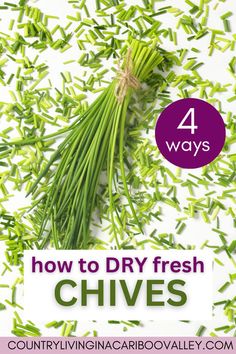 how to dry fresh chives with the title overlay that reads, how to dry fresh chives