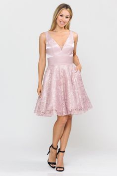 Look radiant in this V-neck cocktail dress with lace skirt by Poly USA 8418. This beautiful short sleeveless dress features a deep V-neckline secured with a sheer inset panel, side pockets, open strappy back, short A-line lace skirt, and a zipper closure. Affordably priced at $129, this short party dress is perfect for any formal event and will keep you on budget! Designer: Poly USA by Ed Young Style Number: 8418 Material: Satin, Lace, Polyester Details: Bra Cup, Fully Lined Fit: The model is 5' Marine Ball, Short Sleeveless Dress, V Neck Cocktail Dress, Short Party Dress, Bra Cup, Sleeveless Short Dress, Beautiful Shorts, Short Cocktail Dress, Dress With Lace