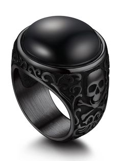 PRICES MAY VARY. 🖤 Original Bandmax Design 🖤 18MM round-cut black onyx inserted, polished and smooth surface, definitely charming and eye-catching. The band is well-crafted with beautiful vintage pattern and skull crossbone symbol on the both sides, a cool stylish signet ring for men. 🖤 Top Quality Material 🖤 Make with 100% 316L stainless steel, high durability and stability, last color-retention, no Green Finger, smooth inner band, comfortable to wear. 🖤 Dimension & Size 🖤 Black onyx: 18mm diameter; Band height: 21.1mm,thickness: 2mm; Net weight: 16g. We offer ring sizes from US 07-US 14. 🖤 Packaging 🖤 Comes with a Bandmax Brand gift box + a black velvet pouch, overall looks minimalist and high-class. A beautiful stylish ring for yourself or sending as a cool gift to friend,family Amazon Men Rings, Black Onyx Men Ring, Mens Onyx Ring, Goth Wedding Rings Men, Men’s Rings, Black Onyx Ring Men, Goth Wedding Ring, Black Skull Ring, Onyx Rings