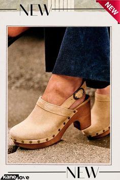 Buckle Imitation Leather Fashion Sandals Wood Heel, Shades Of Beige, Sheep Leather, Wooden Heel, Parisian Chic, Goat Leather, Fashion Sandals, Parisian Style, Light Beige