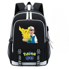 a black backpack with a cartoon character on it