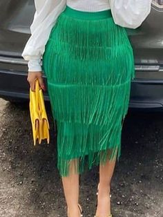 Green Fringe Bodycon Pencil Skirts Tassel High Waist Women Stretch Sheath Midi Length Ladies Slim Green Pencil Skirts, Eyes Beautiful, Ig Models, Tassel Skirt, Bodycon Pencil Skirt, Party Kleidung, Party Skirt, Fringe Skirt, Skirt Midi