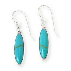 Jay King Sterling Silver Campitos Turquoise Drop Earrings  Add a touch of natural gemstone color to any ensemble with these simple, Campitos turquoise earrings. An elongated oval shape and beautiful, blue-green colors make the handcrafted drops an easy accessorizing choice appropriate for most any occasion. From Jay King.       Approx. 1-3/8"L x 1/4"W     Stamped .925     Pierced with wire backs     Sterling silver earrings have bezel-set, oblong ovals of blue-green turquoise   Stone Information Ireland Fashion, Jewelry King, Elongated Oval, Turquoise Drop Earrings, Green Turquoise, Turquoise Earrings, Turquoise Stone, Gemstone Colors, Bezel Setting