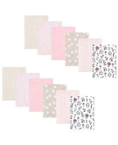 six pieces of pink and white paper with flowers on them