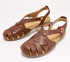 Top trend alert: The fisherman sandal is having a major moment! But, TBH, it's really never stepped out of style.  With its chic yet sensible design, Earth's slip-on is the perfect spring-to-summer-to-fall shoe. This breezy woven sandal offers caged coverage in just the right places (ideal when you're a week past your pedi appointment!), while memory foam cushioning and arch support provide supreme comfort for those all-day plans.   An absolute must-have for vacays on sandy shores, these leather Tops Stitching, Pink Calcite, Fall Shoe, Peep Toe Wedge Sandals, Earth Shoes, Sandy Shores, Fisherman Sandals, Strappy Wedges, Open Toe Shoes