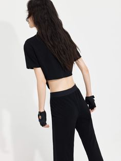 MO&Co. Women's Triacetate Blend Flared Pants Features : - High waist, flared leg- Elasticated waist with logo details- Comfy fit, stretchy and soft materials Code: MBC2PAT026The back length of size M is 106cmMATERIALS & CARE Material: 51.4% Triacetate 45.1% Polyester 3.5% SpandexOur sizes might be a little different from US/EU sizes. Please refer to the size guide carefully before purchasing at the above description.REMINDER: All items are measured manually. Please note that it's reasonable that Sporty Fitted Cropped Bottoms, Black Cropped Elastane Bottoms, Solid Cropped Bottoms For Night Out, Black Athleisure Pants With Minimal Stretch, Black Athleisure Pants With Slight Stretch, Black Bottoms Minimal Stretch For Night Out, Sporty Stretch Cropped Bottoms, Stretch Cropped Sporty Bottoms, Black Compressive Bottoms For Spring