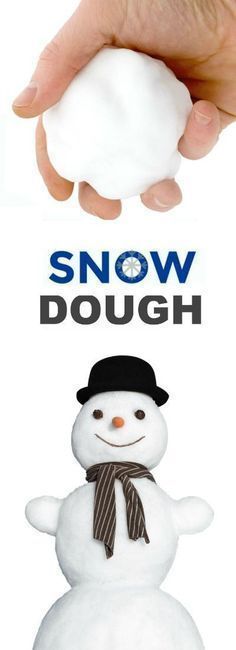 a snowman with a hat and scarf is in front of a sign that says snow dough