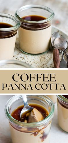 coffee and panna cota in jars with spoons